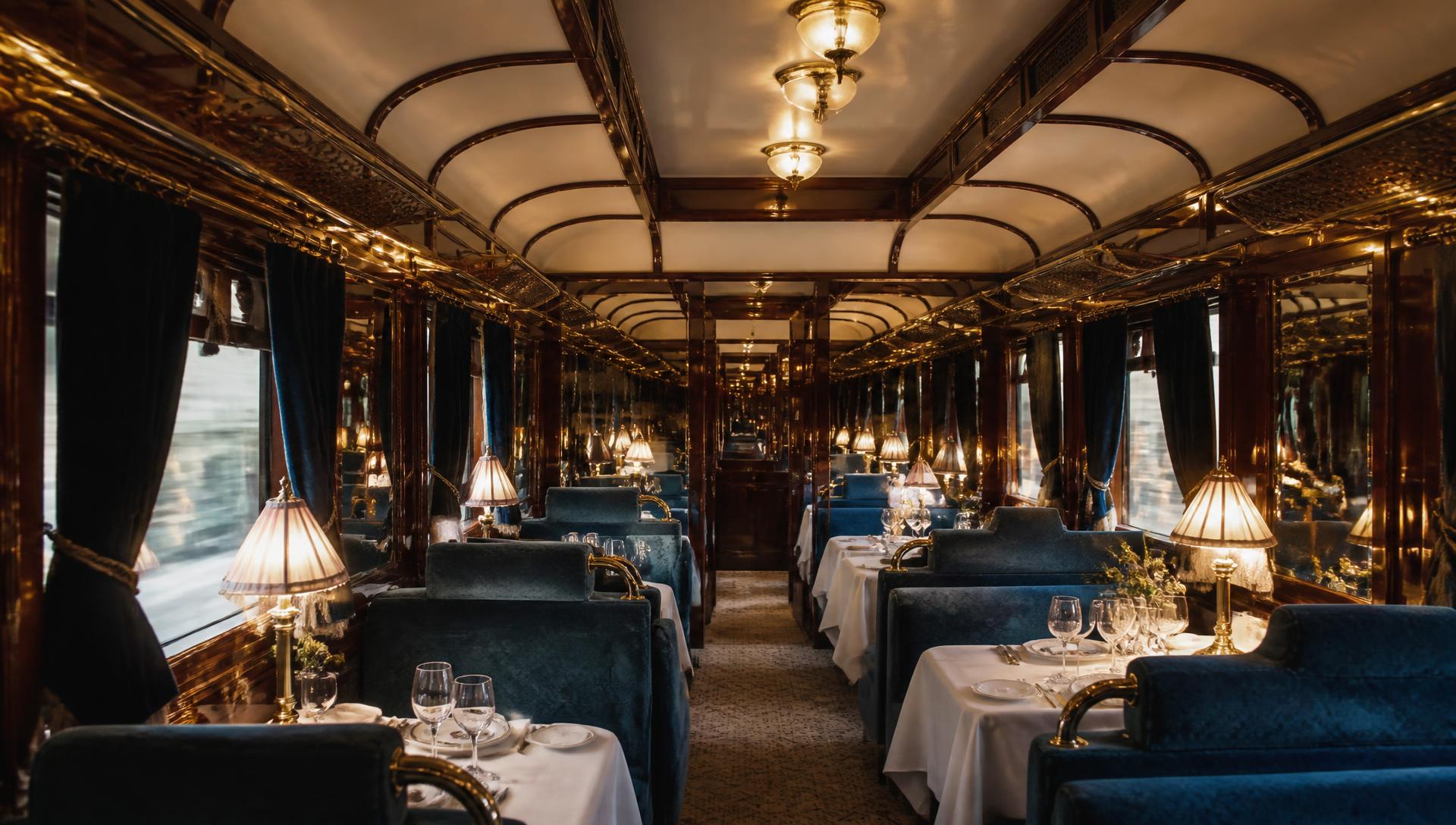 Intérieur élégant d'un train de luxe inspiré de l'Orient Express